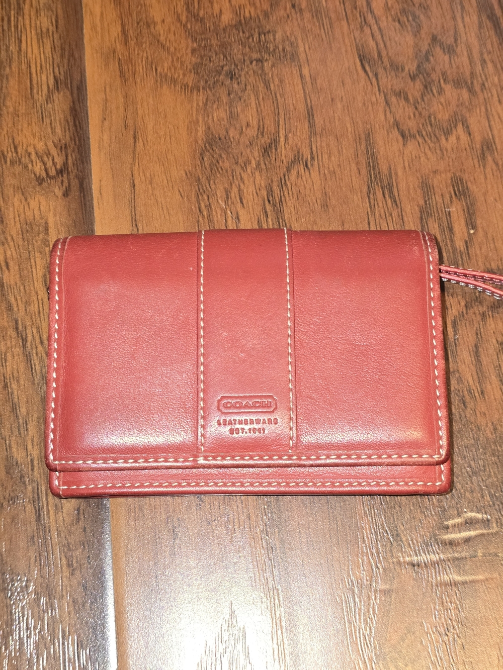COACH Red Leather Wallet Phone Case with Stitch Detailing